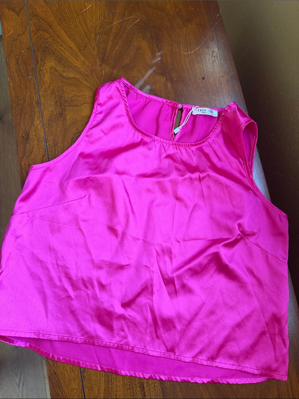 Women’s Sleeveless Pink Satin Tank Top